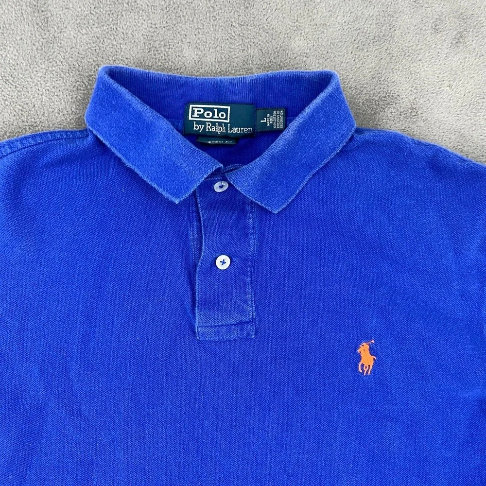 Polo Ralph Lauren Polo Shirt Mens Large Blue Custom Fit Pony Logo High Low Slit
